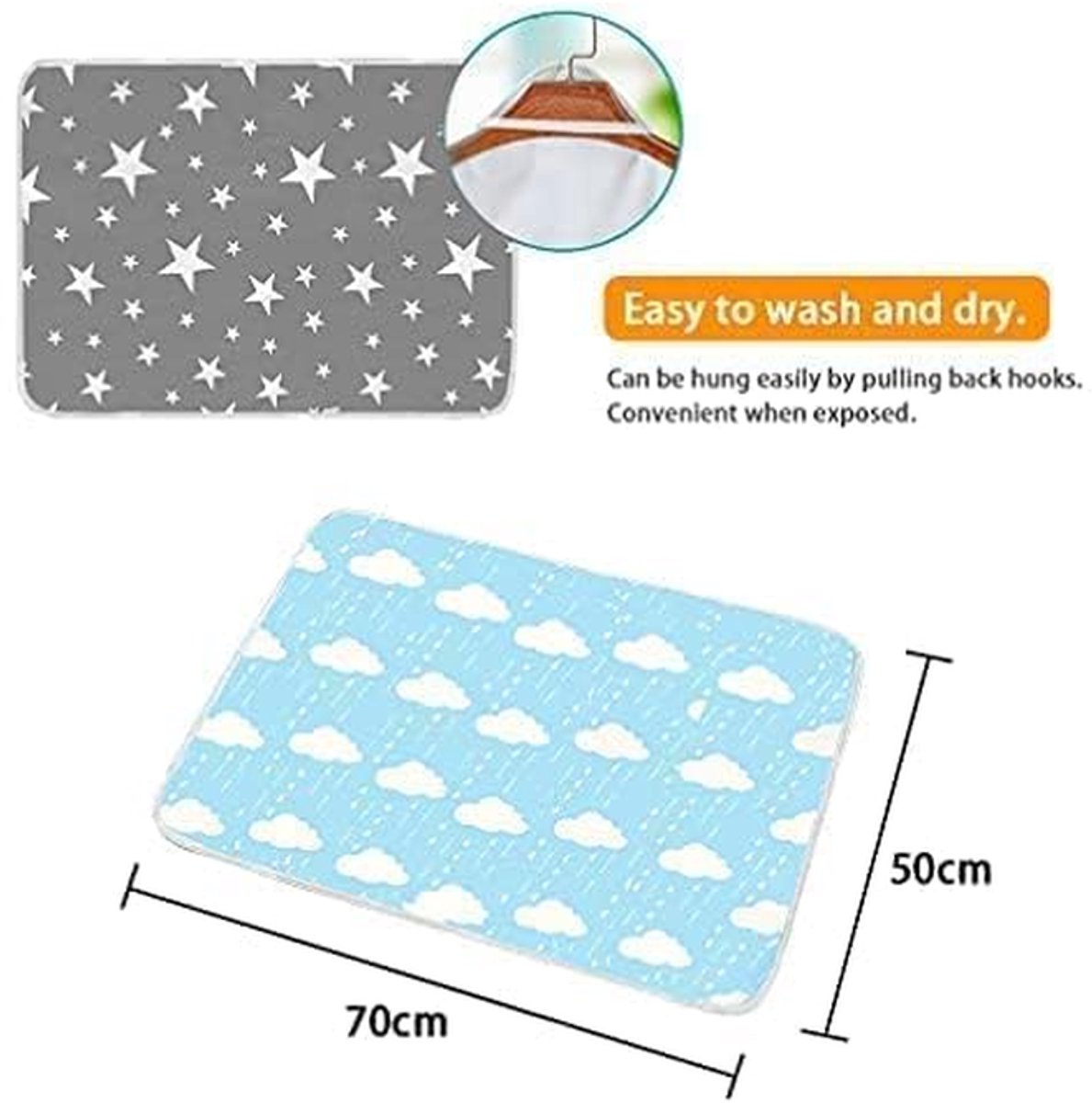 Waterdichte luierverschoningsmat - Aankleedkussen baby - Onderweg verschonen - Dubbelzijdig patroon - 50x70 cm - Grijs en blauw