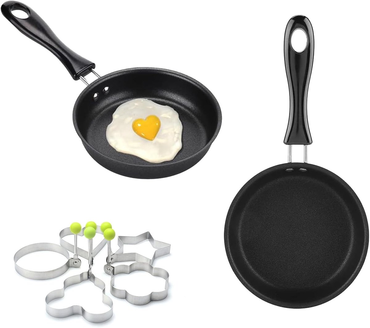 Mini Pannetjes Set - Kleine Koekenpannen - Ontbijt Bakken - Extra Non-stick - 2 Stuks 12cm - Zwart
