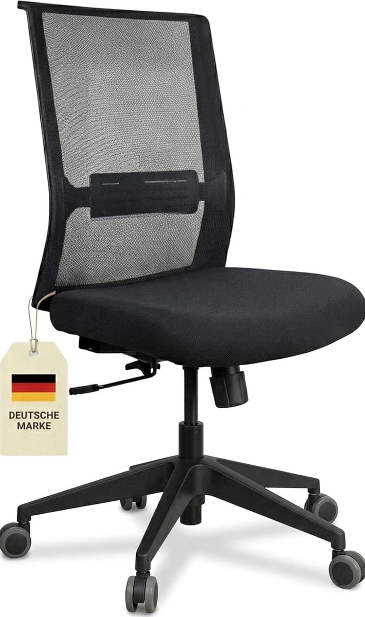 Bureaustoel - Werkstoel Ergonomisch - Comfortabel Werken - Verstelbare Lendesteun - Tot 125 kg - Zwart