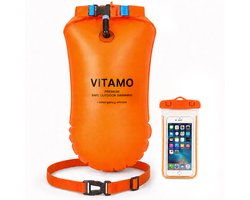 VITAMO™ Zwemboei met Drybag & Ingebouwd Noodfluitje – 20L Veiligheidsboei voor Open Water Zwemmen & Triatlon – Inclusief Waterdichte Telefoonhoes