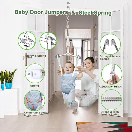 Baby Deurspringer - Peuter Springstoel - Actieve Spelletjes - Verstelbare Riem - Tot 16 kg - Lichtblauw — afbeelding 3