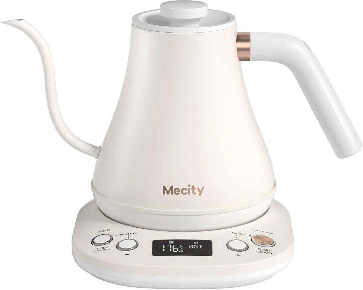 Elektrische waterkoker - Koffieketel thee - Precisie schenken - Temperatuurregeling LCD - 0.8 Liter - Melkwit