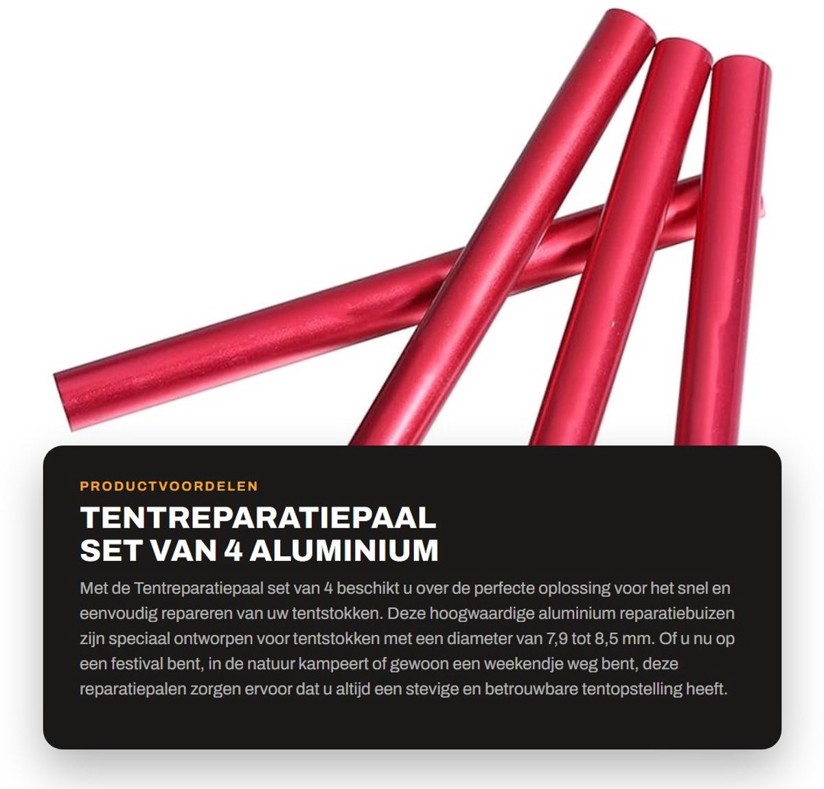Dailygoods- Tentstok Aluminium - Tentstok Reparatiebuis - Tentreparatiepaal - Campingaccessoires - Diameter 7,9-8,5 mm - Set van 4 - Tentstokreparatie
