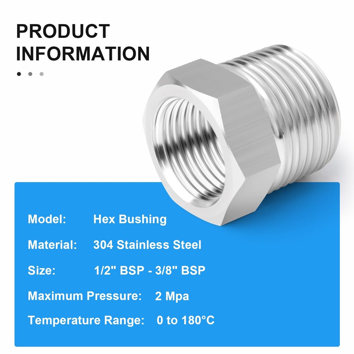 Dailygoods - Reducer Hex Bushing - Roestvrij staal - 2 stuks - Adapter Fitting - 1/2" naar 3/8" - Geschikt voor leidingen - Kwaliteit
