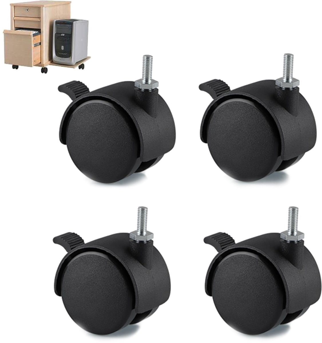 Dailygoods - 4 stuks Zwenkwielen voor Meubels - Nylon Kunststof met Rem