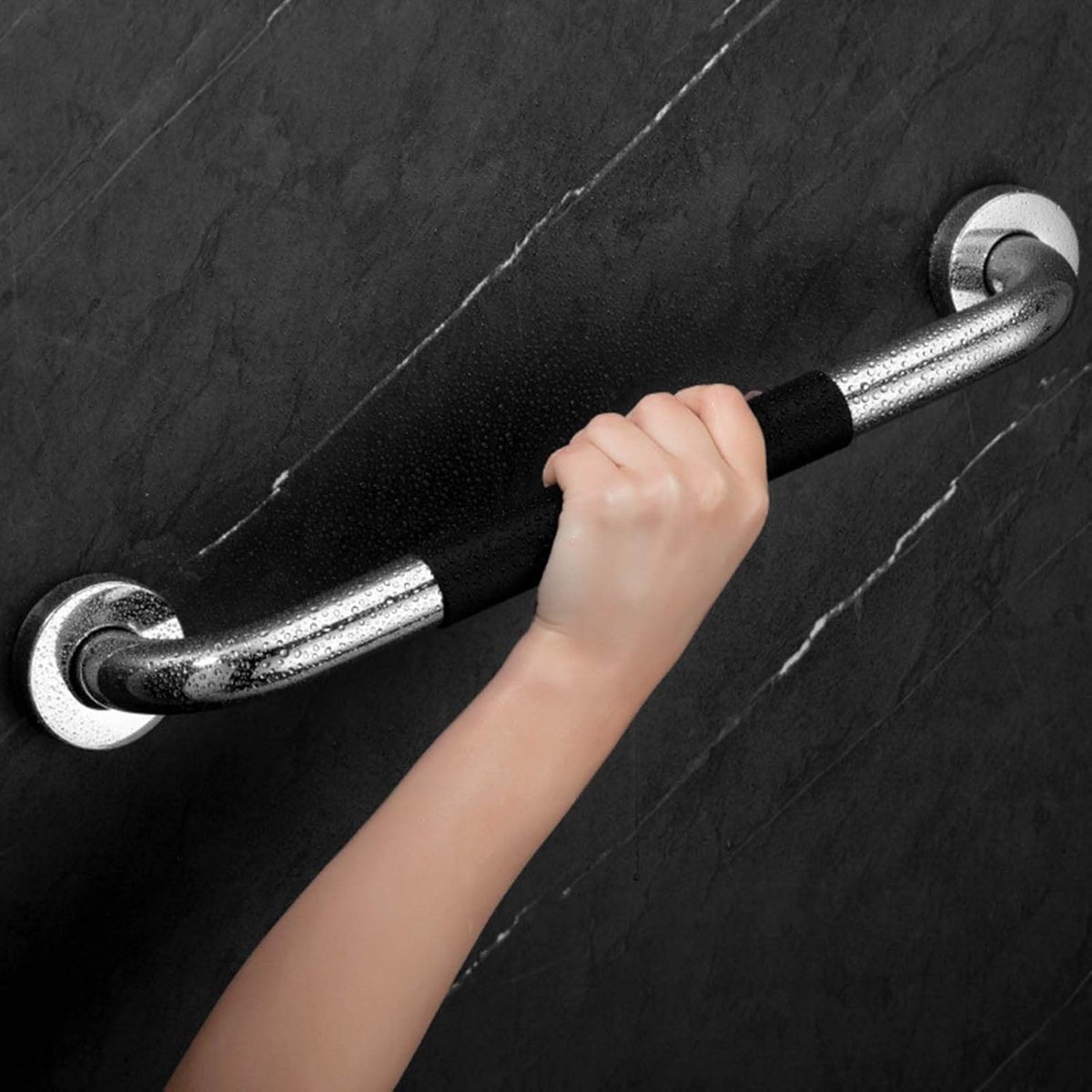 Badkamer Handgreep - Veiligheidsstang - Badkamer Veiligheid - Antislip Siliconen Grip - 30 Cm - Zilverkleurig