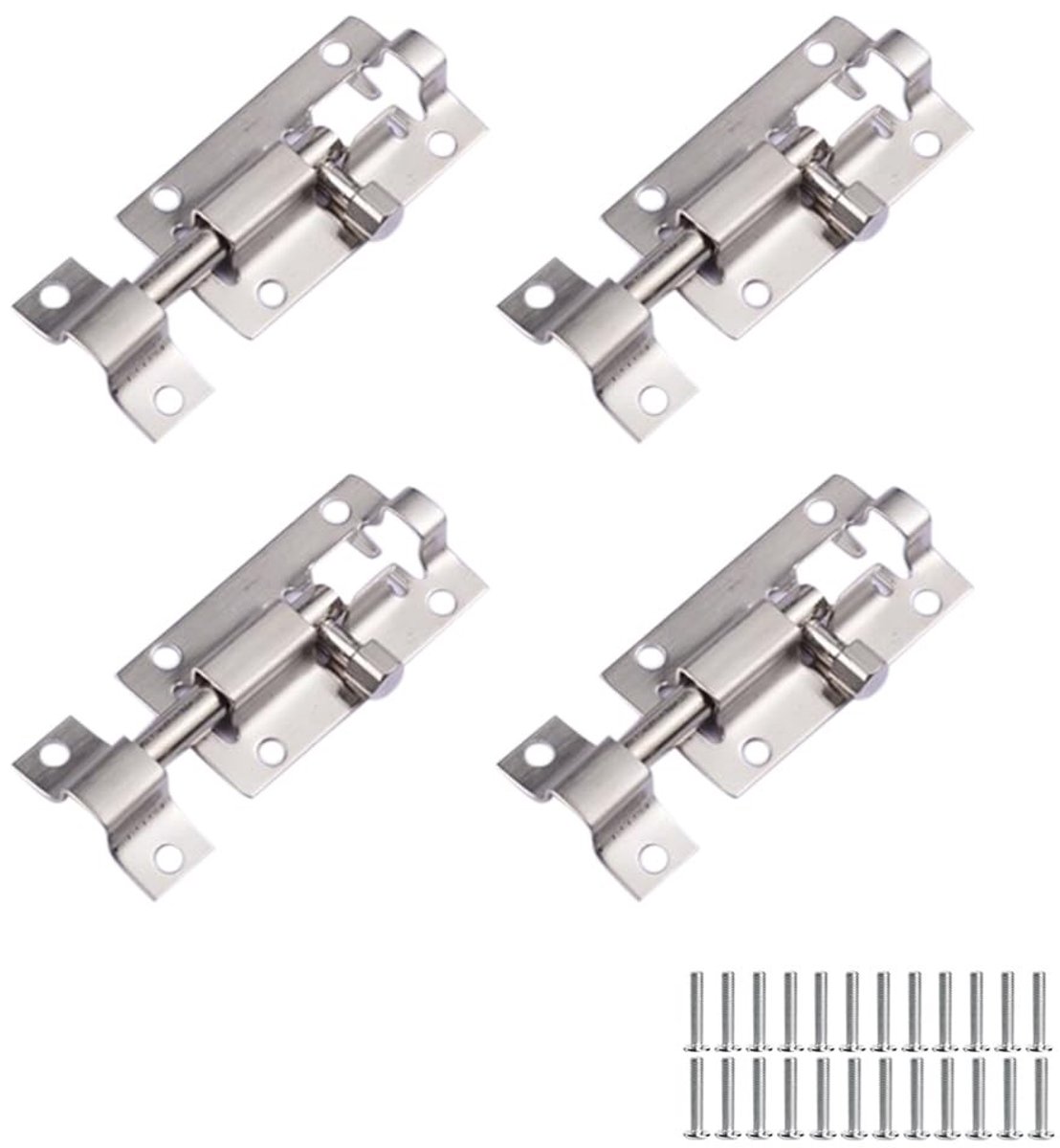 Dailygoods- Deurgrendel 4 Stuks - Roestvrij Staal - Vergrendeling - Deurvergrendeling - Slijtvast - Corrosiebestendig - Veiligheidsdeurslot - Deurslot