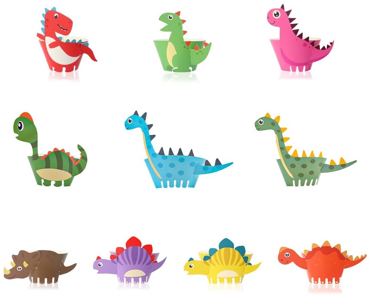 Dailygoods- Cupcake Toppers 20 Stuks - Dinosaurussen - Taartversiering - Verjaardagsfeest - Babyfeestjes - Hoogwaardig Papier - Taartdecoratie