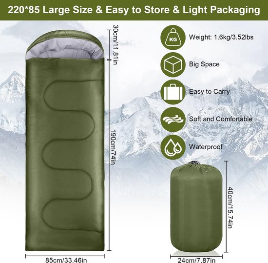 Dailygoods - Groene Slaapzak - 3-seizoenen, 220x85 cm, Lichtgewicht van Dailygoods — afbeelding 4