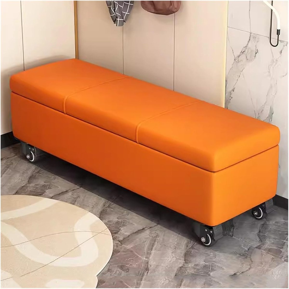 Opbergpoef - Stijlvolle bank - Ruimte besparen - Verborgen deksel - 80 cm - Oranje