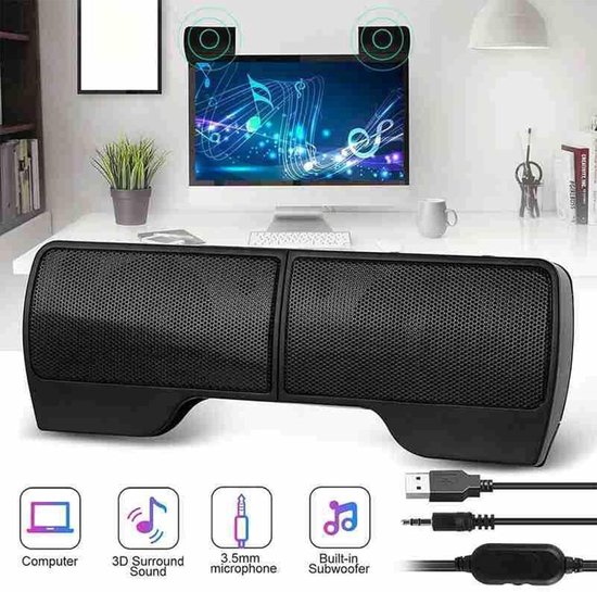 Mini Soundbar - PC Luidspreker - Verrijk Je Geluid - Clip-on Ontwerp - 2.0 Stereo - Zwart — afbeelding 5