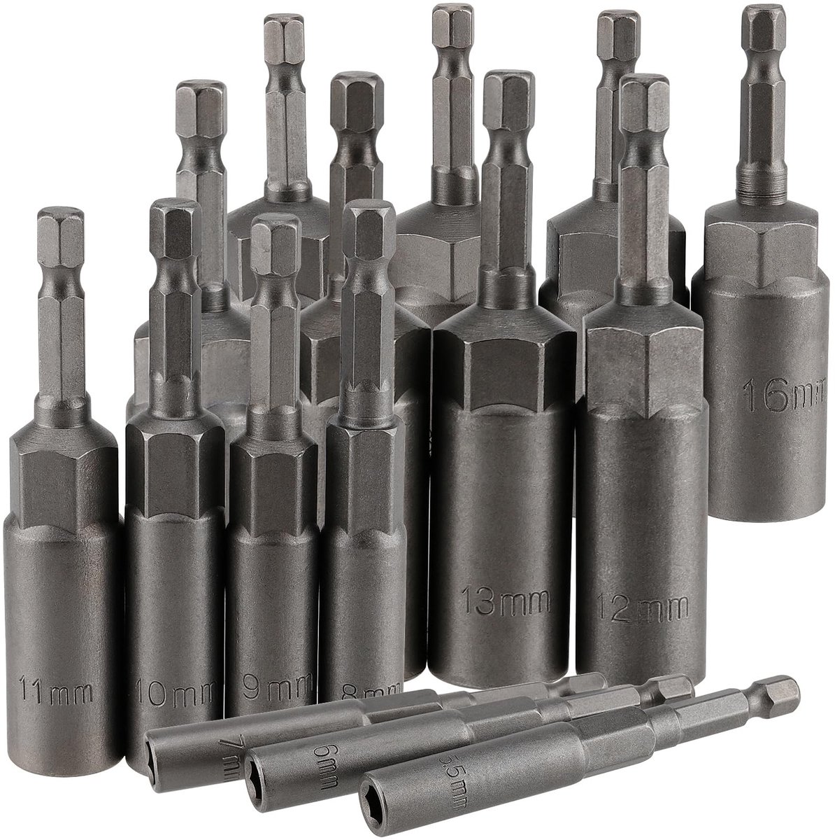 Dailygoods - 15 stuks verdiepen zeshoekige doppenset, 5,5-19 mm zeskantmoer setter driver zeskantboren, 1/4 inch zeskantschacht moer setter driver boor set voor schroevendraaier, 80 mm lengte