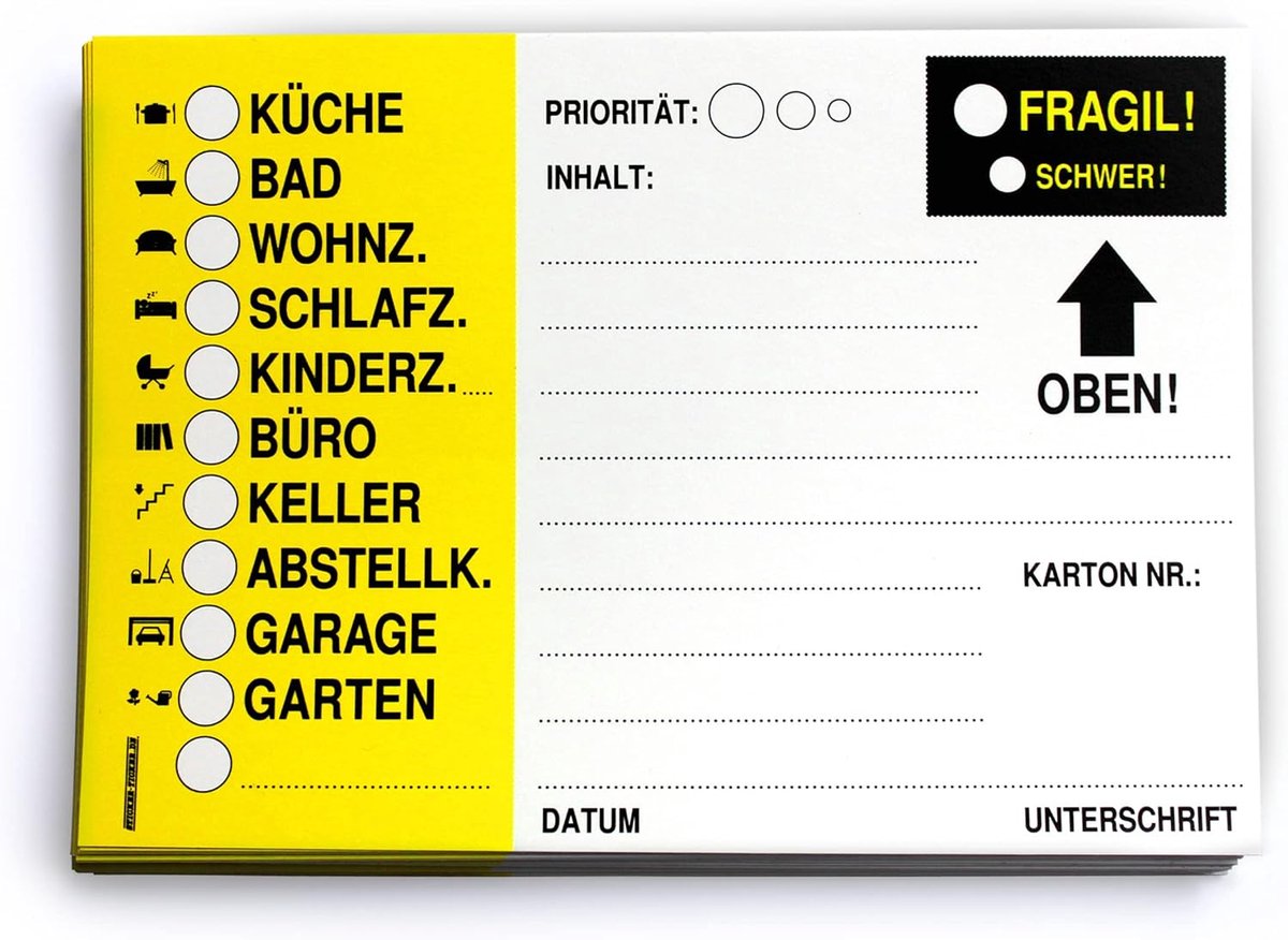 Verhuisstickers - Labels dozen - Verhuizen Organiseren - Rubberen film - A6 Formaat - Wit