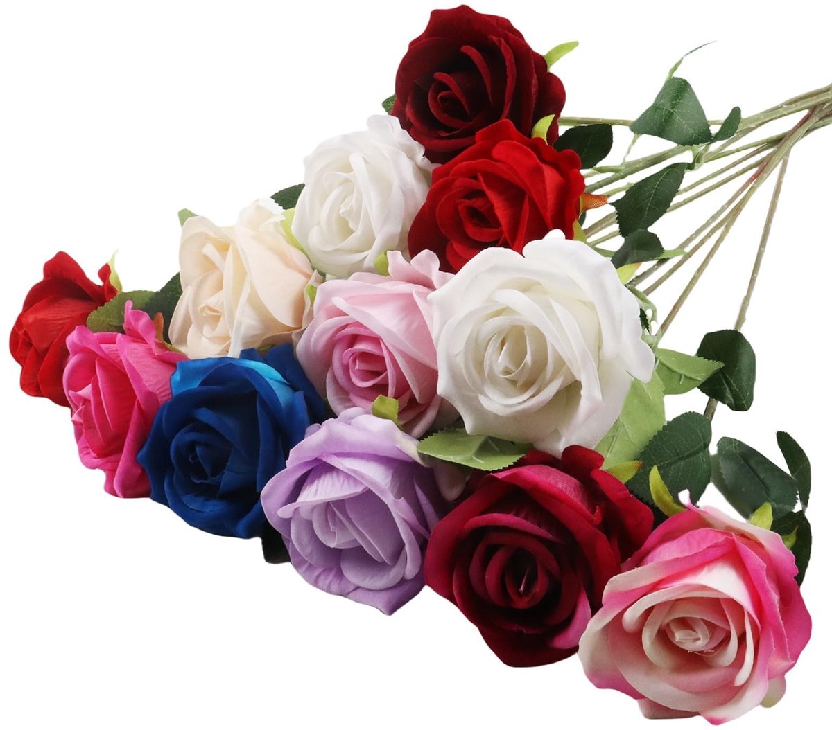 Dailygoods - Kunstbloemen, 12 Stuks, Kunstrozen van Zijde, Boeket met Lange Stelen, Boeket, Kunstrozen, Kunstbloemen, Decoratie Voor Het Bruiloftshuis (gemengde kleuren)