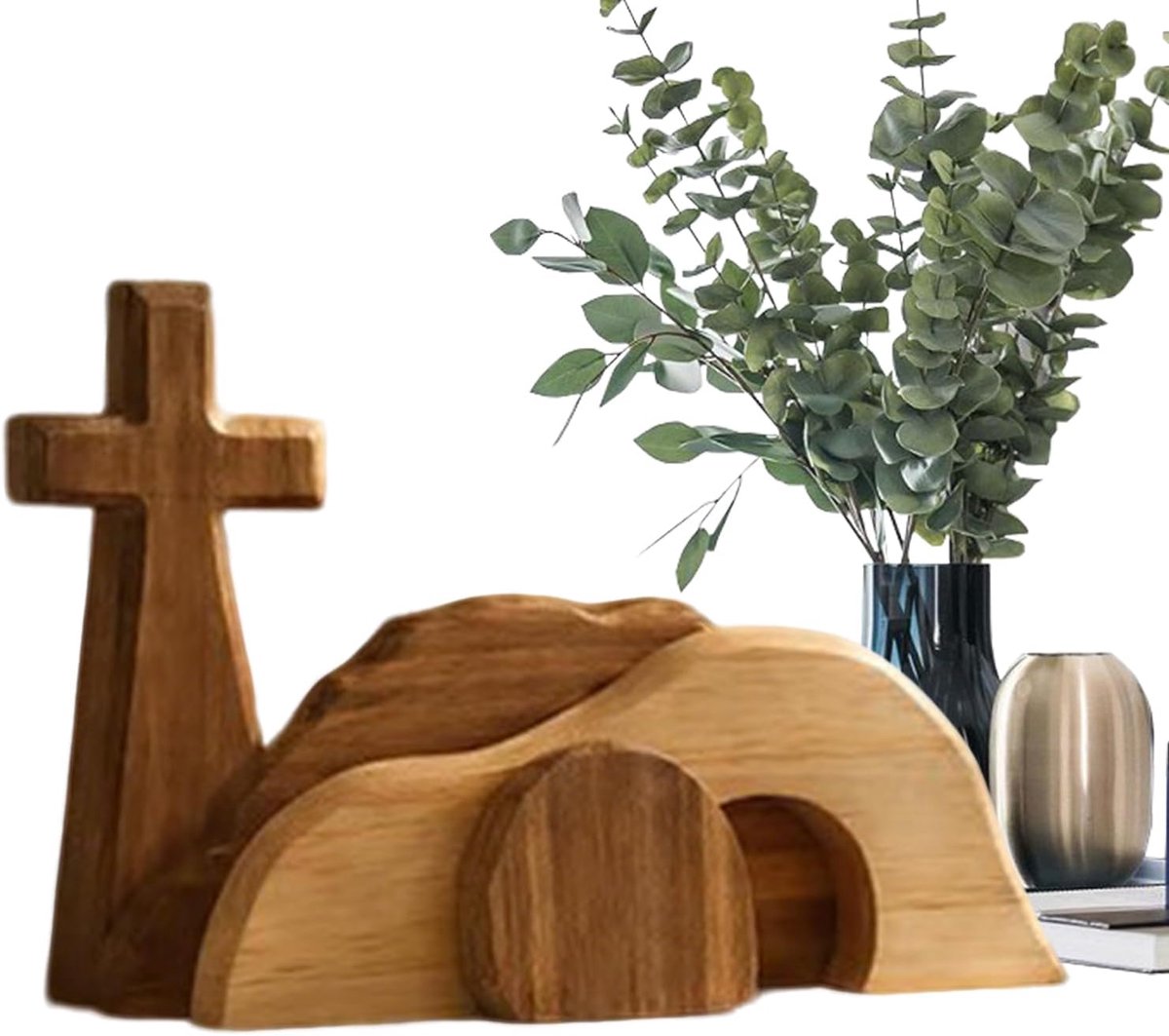 Paasscène Houten - Religieuze Decoratie - Thuis Decoreren - Drie-dimensionaal Ontwerp - 23 cm - Houtkleur