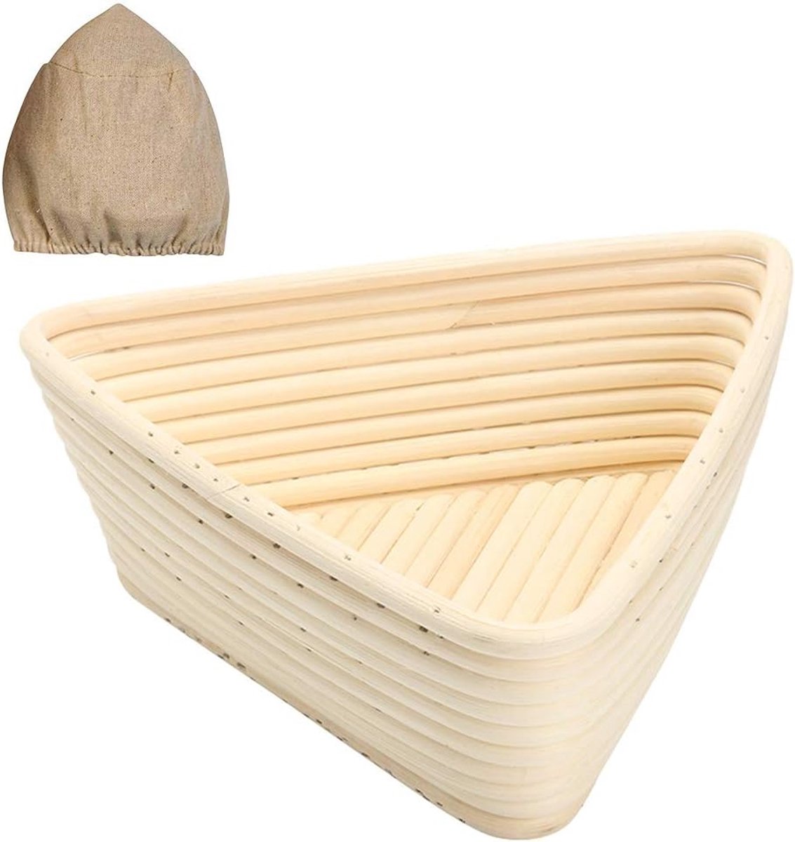 Broodmand Driehoek - Rijsmand deeg - Brood bakken - Handgemaakt rotan - 23x23x8 cm - Beige