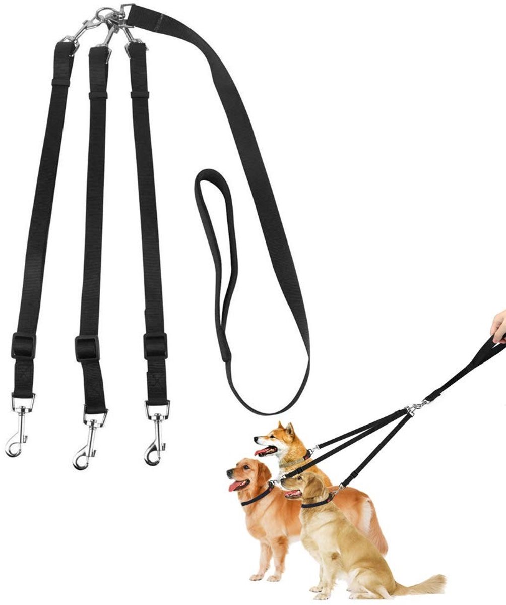 Dailygoods- Hondenriem 3-weg Verstelbaar - Nylon Antiwirwar - Multi Huisdier Leidt - Duurzaam en Zacht - Geschikt voor 1/2/3 Honden - Hondentuig