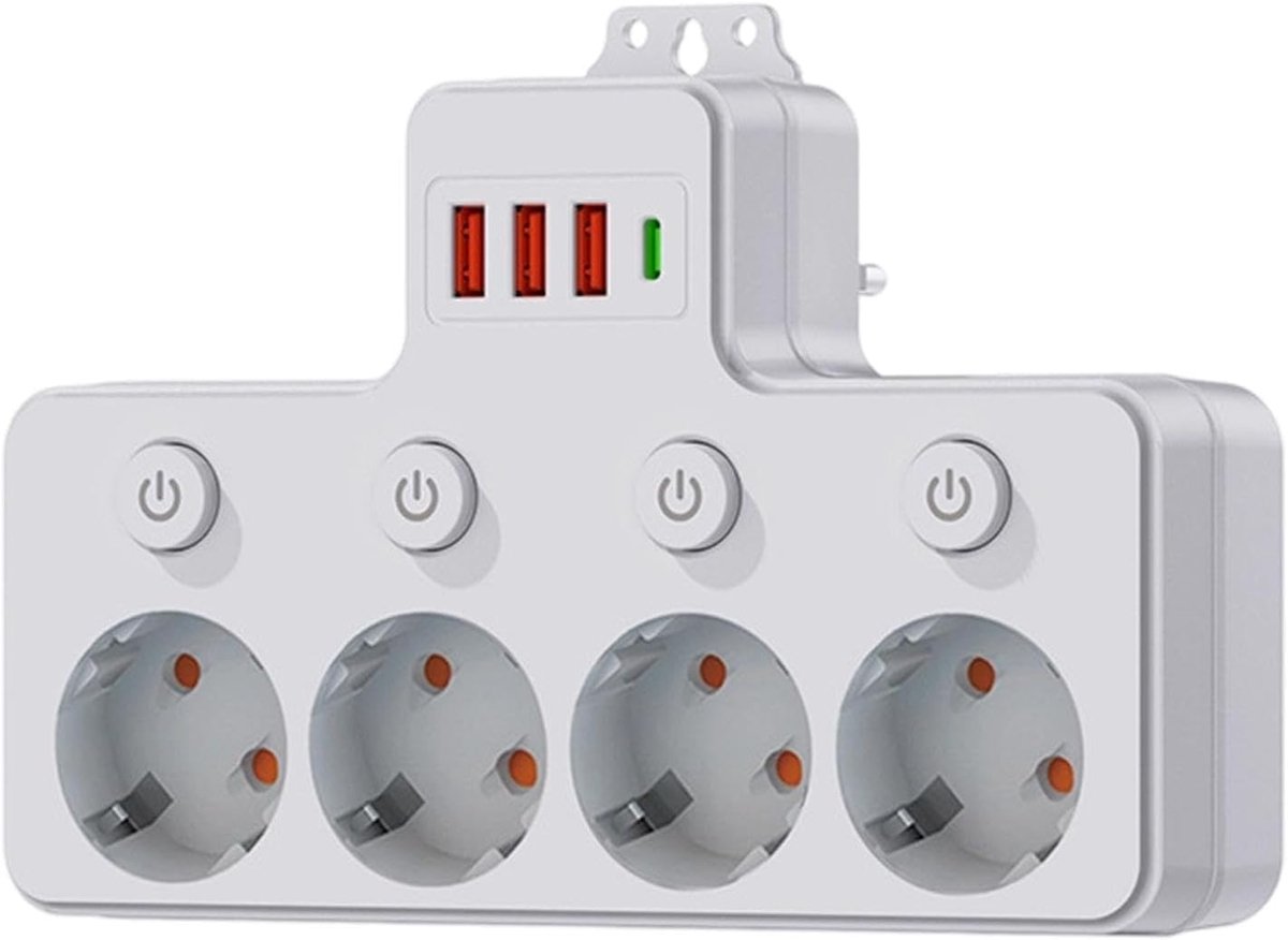 Stekkerdoos met USB - Oplader Meerdere Poorten - Meerdere Apparaten Opladen - Overspanningsbeveiliging - 16 x 14 x 8.3 cm