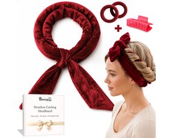 Boncy® Heatless Curls Haarband - Haarrollers - Rollers Voor Krullen - Krulband Inclusief 2 Elastiekjes - Krulspelden Haarkruller - Haar Kruller - Krullers Zonder Hitte - Warmtevrije Krulset 3 Delig - Voor Lang & Kort Haar - Rood