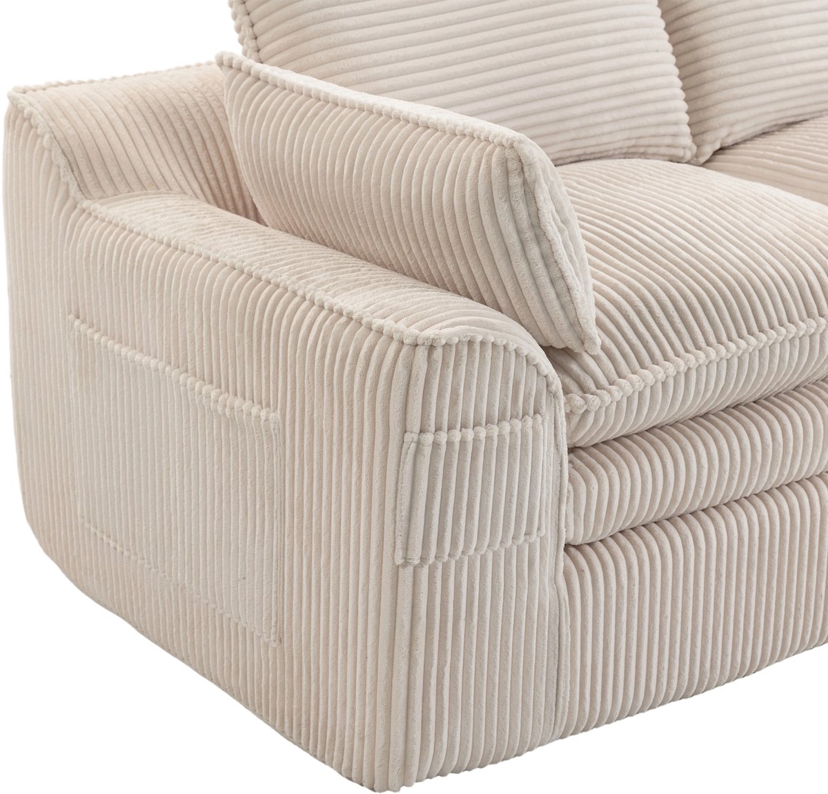 DESMIU Bank - 335 x 167 x 85 cm - Modulaire 4-Zits Met 2 Hockers, Kussens En Zijvakken - Voor Woonkamer En Kantoor - Corduroy Beige