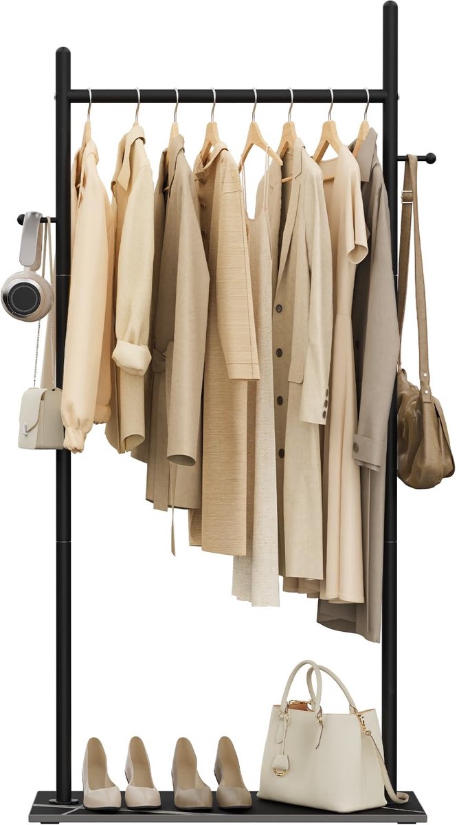 Dailygoods- Kledingrek met Rock Slab Basis - Staande Kledingstang - Opslag voor Binnen - Kapstok met 2 Haken - Duurzaam Metaal - Waterdoorlatend en Onderhoudsvriendelijk