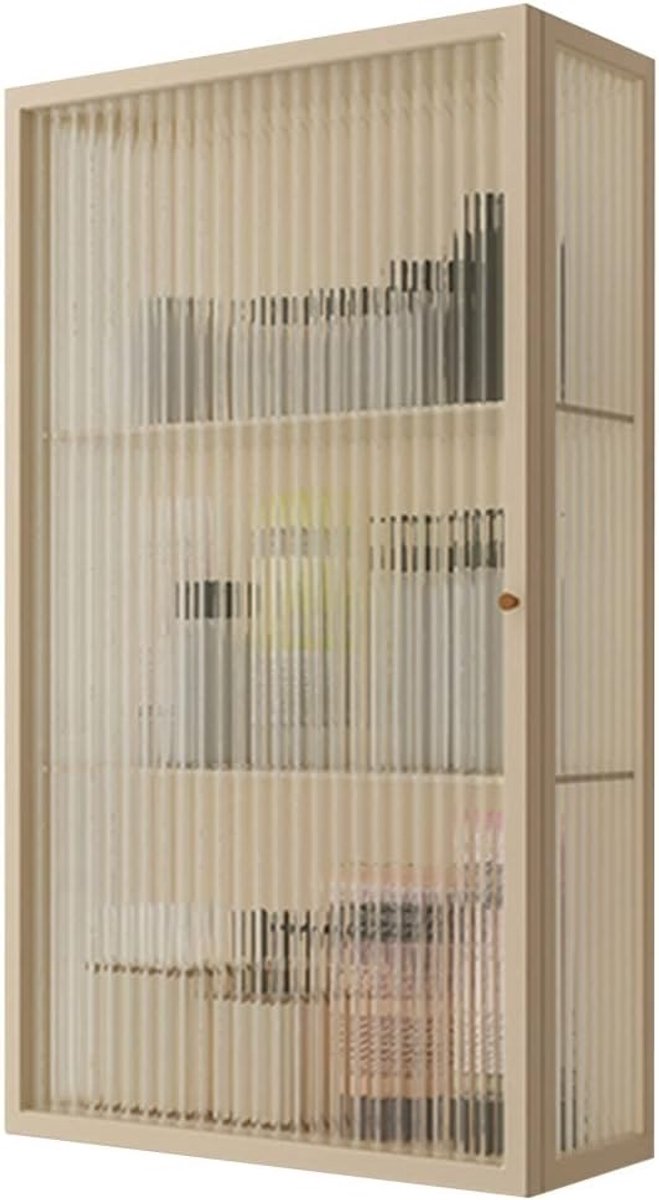 Metalen badkamerkast - Opbergkast glasdeur - Ruimte organiseren - Wandmontage ontwerp - 60x35x15 cm - Beige
