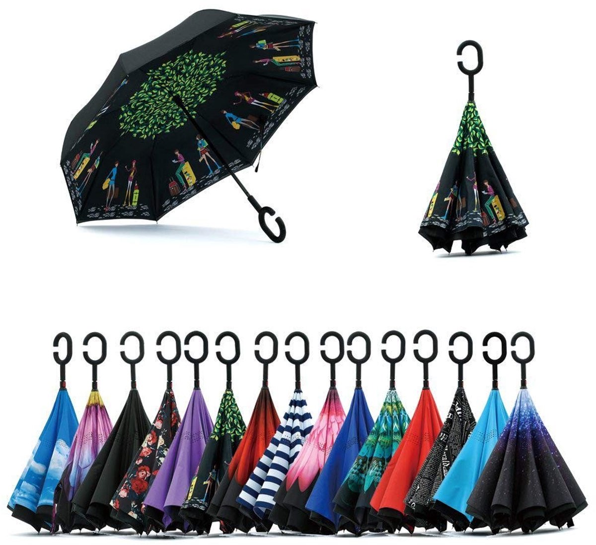 Dailygoods- Omgekeerde Paraplu Dubbellaags - C-vormig Handvat - Vouwparaplu - UV-bescherming - Winddicht - Eenvoudig te openen