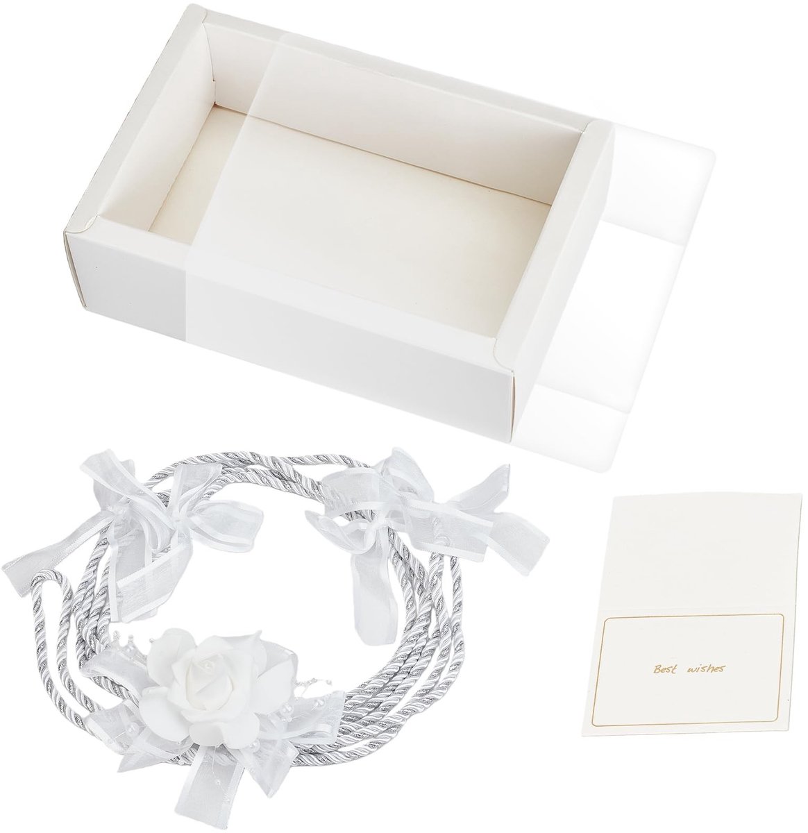 Dailygoods- Bruiloftslassokoord met witte bloemen - Geschenkpakket - Decoratief lazo-touw - Ceremonie bruid/bruidegom - Multisize - Stijlvol verpakt - Trouwkoord