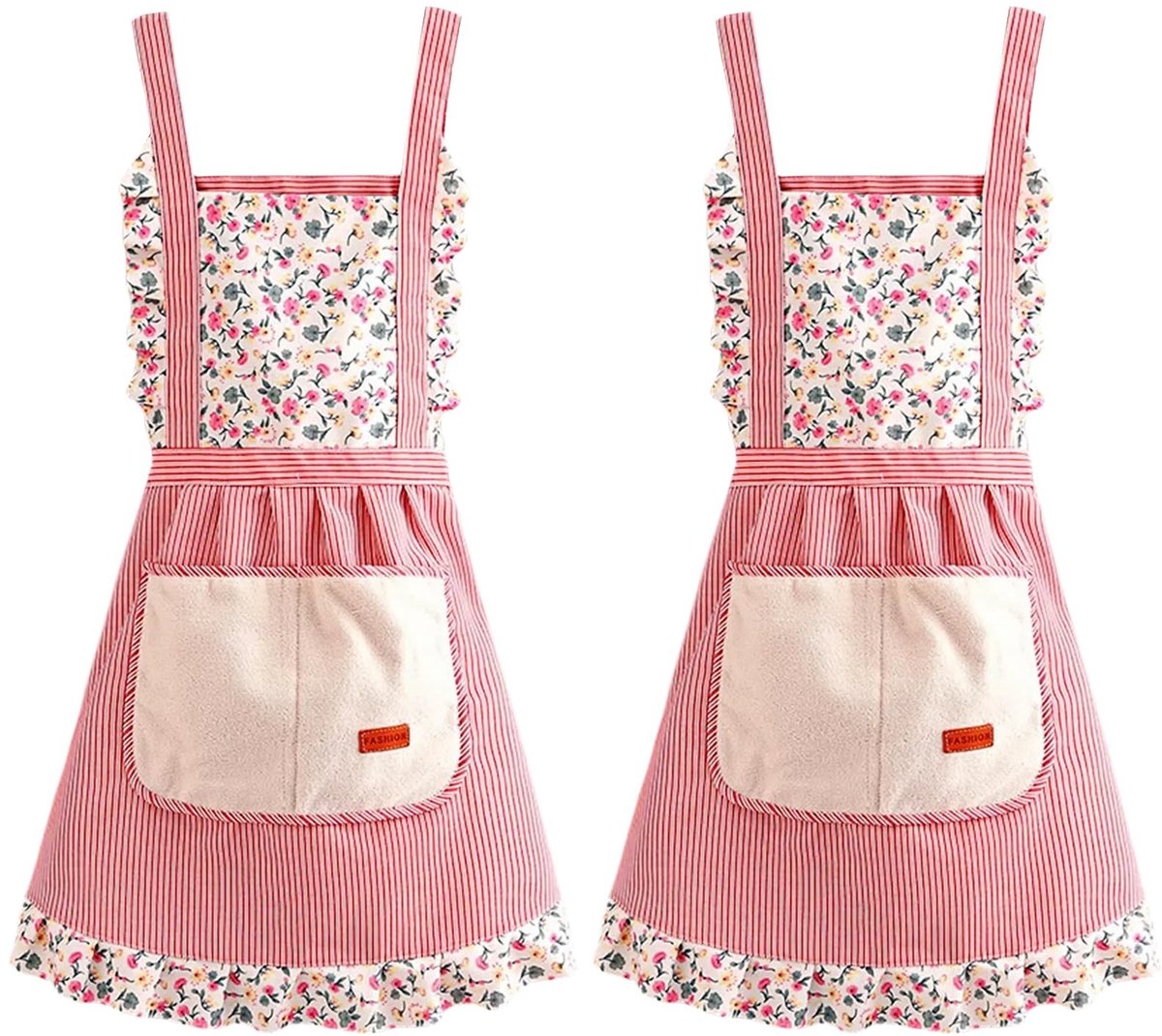Dailygoods- Keukenschort 2 stuks - Verstelbaar - Katoen/Linnen - Zakken - Geschikt voor heren/dames - Ideaal voor barbecue/koken - Schort