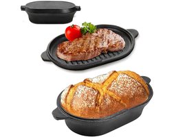 Dailygoods- Gietijzeren Pan 28 cm - Ovaal - Met Deksel - Voor Brood/Bakken - Dutch Oven - Geschikt voor Grillen/Soepen - Broodbakpan