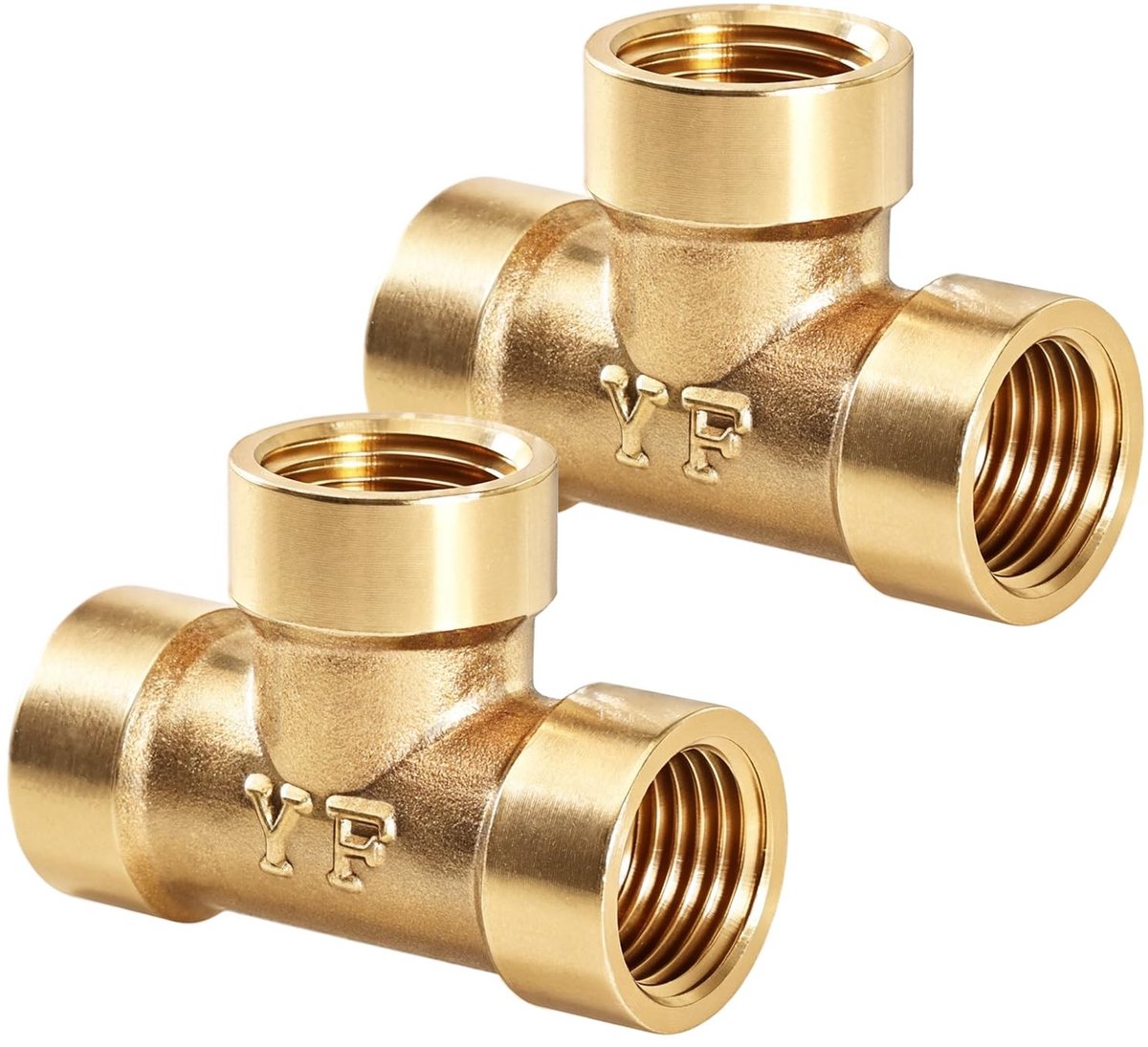 Dailygoods - 2 stuks messing T-stuk 1/4 inch, 1/4" x 1/4" x 1/4" binnendraad, T-stuk 90° schroefdraadfitting, buisschroefverbinding voor water, olie, lucht, gas