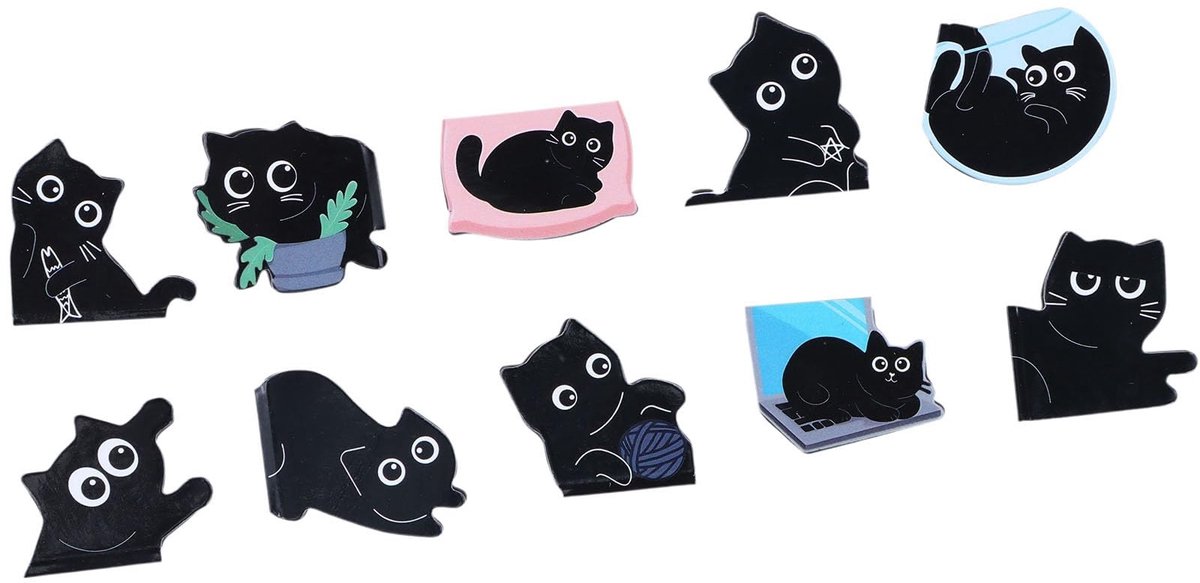 Dailygoods - Magnetische boekenleggers met kattendesign, set van 10 stuks, creatieve cadeaus voor lezers en boekenliefhebbers