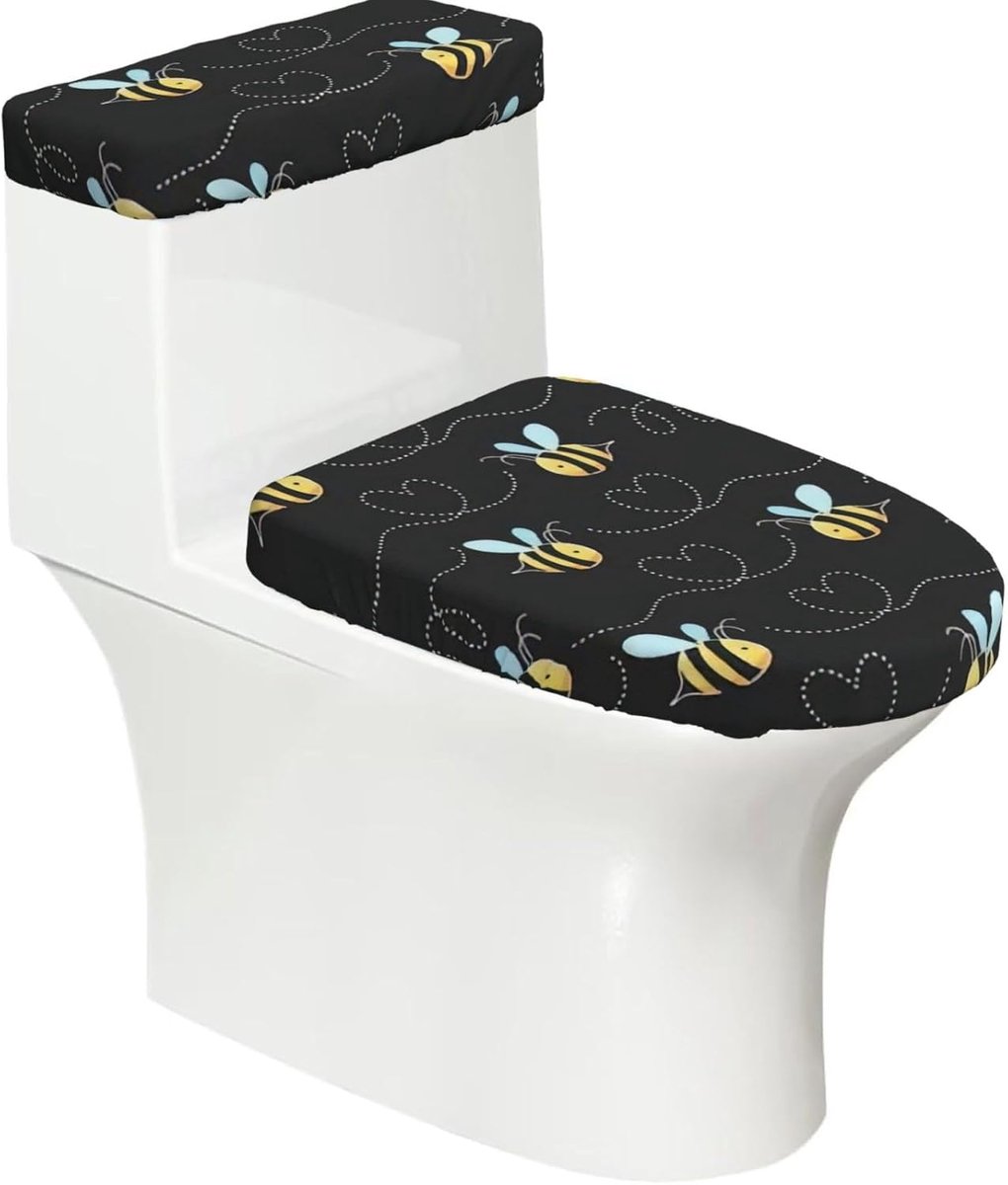 Toiletdeksel Set - Wc-tankhoes - Badkamer Decoratie - Hommelprint Design - 2 Delig - Zwart