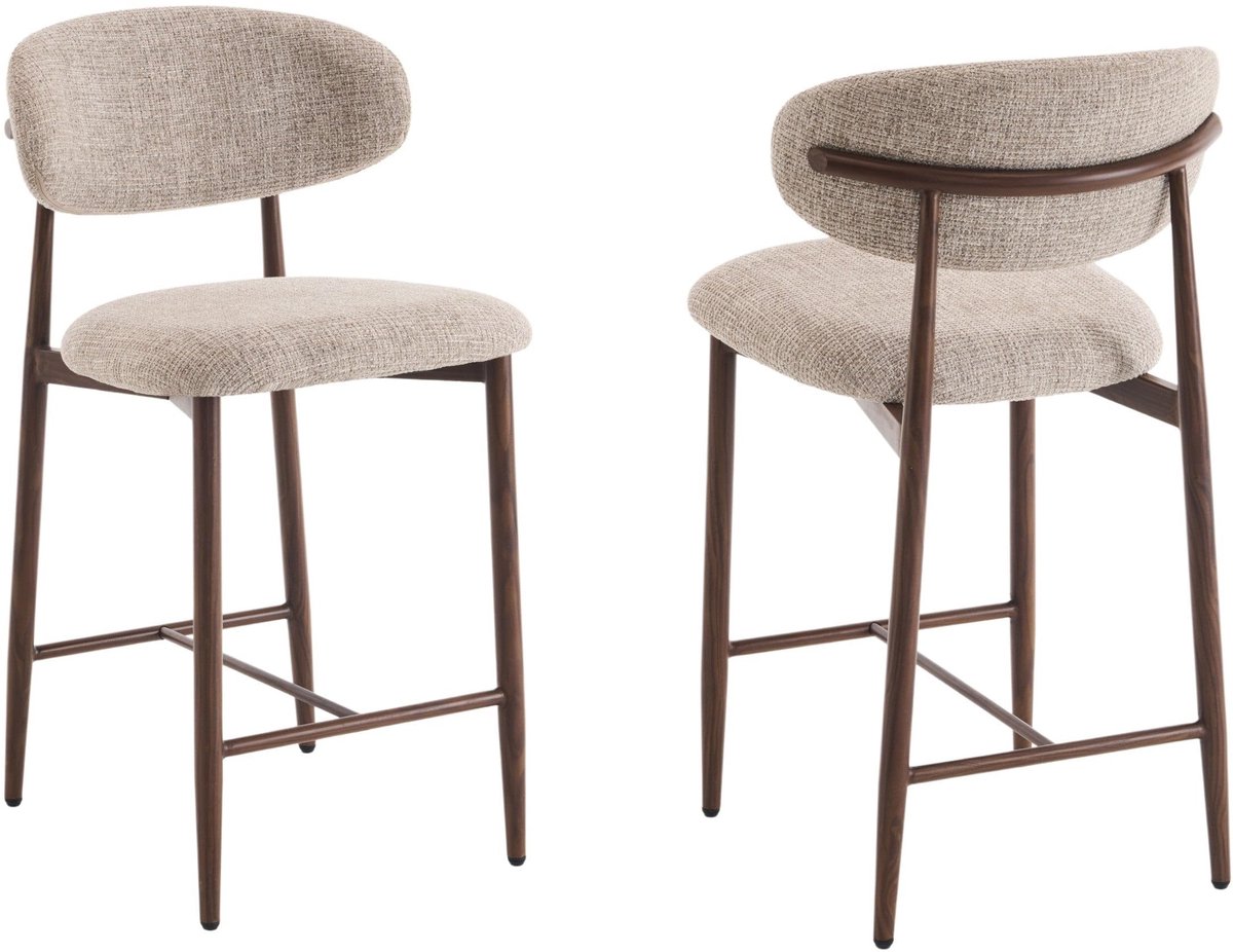 Dailygoods- Barkruk Set van 2 - Ergonomische Barkrukken - Japanse Stijl - Houtlook Metalen Poten - Duurzame Bekleding - Comfortabele Barstoelen - Barstoel