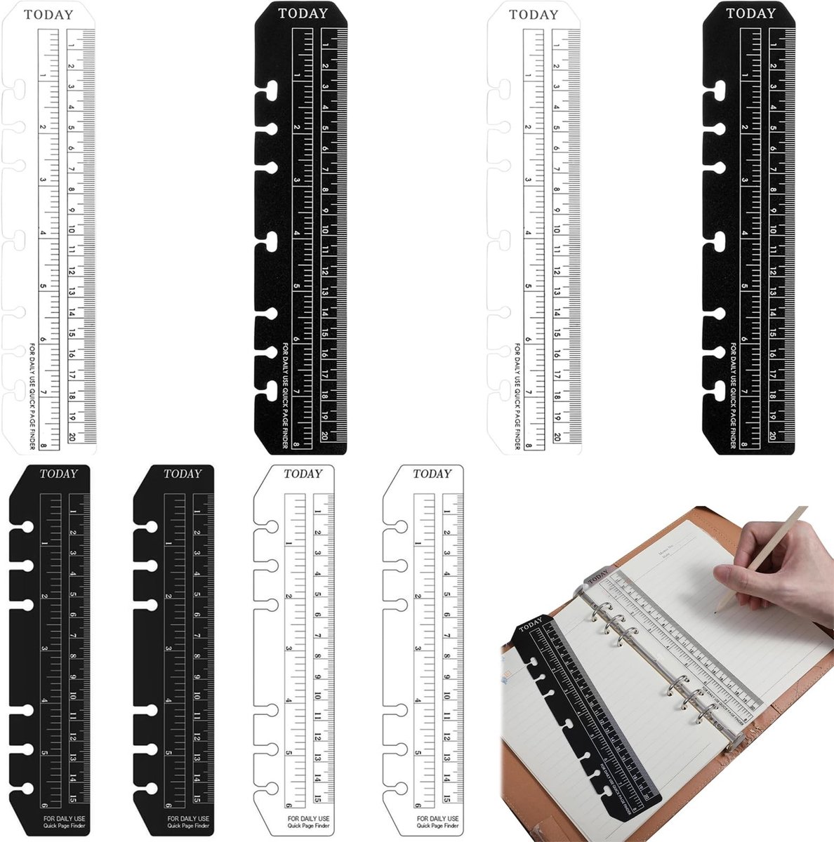 Dailygoods- Bladwijzers Set van 8 - Liniaal Bladwijzers - Kunststof Pagina Markers - Waterdicht/Scheurbestendig - Flexibel - Voor A5/A6 Notitieboeken