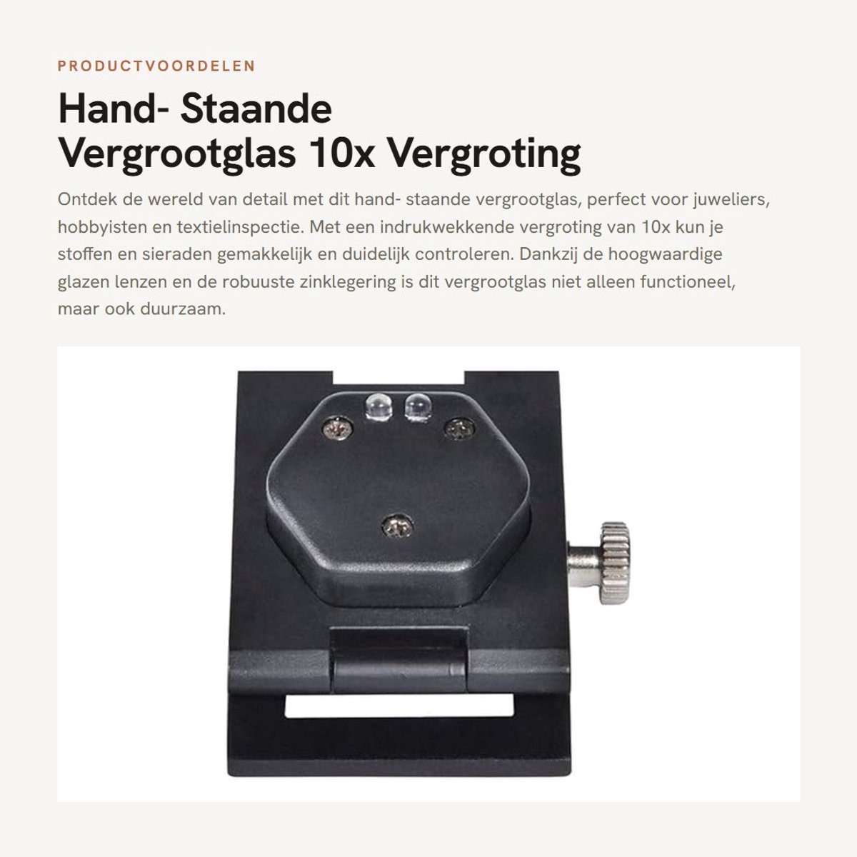 Dailygoods - Hand- Staande Vergrootglas - 10x Vergroting - LED Verlichting - Zwart - Juwelier Tool - Geschikt voor Textiel en Sieraden