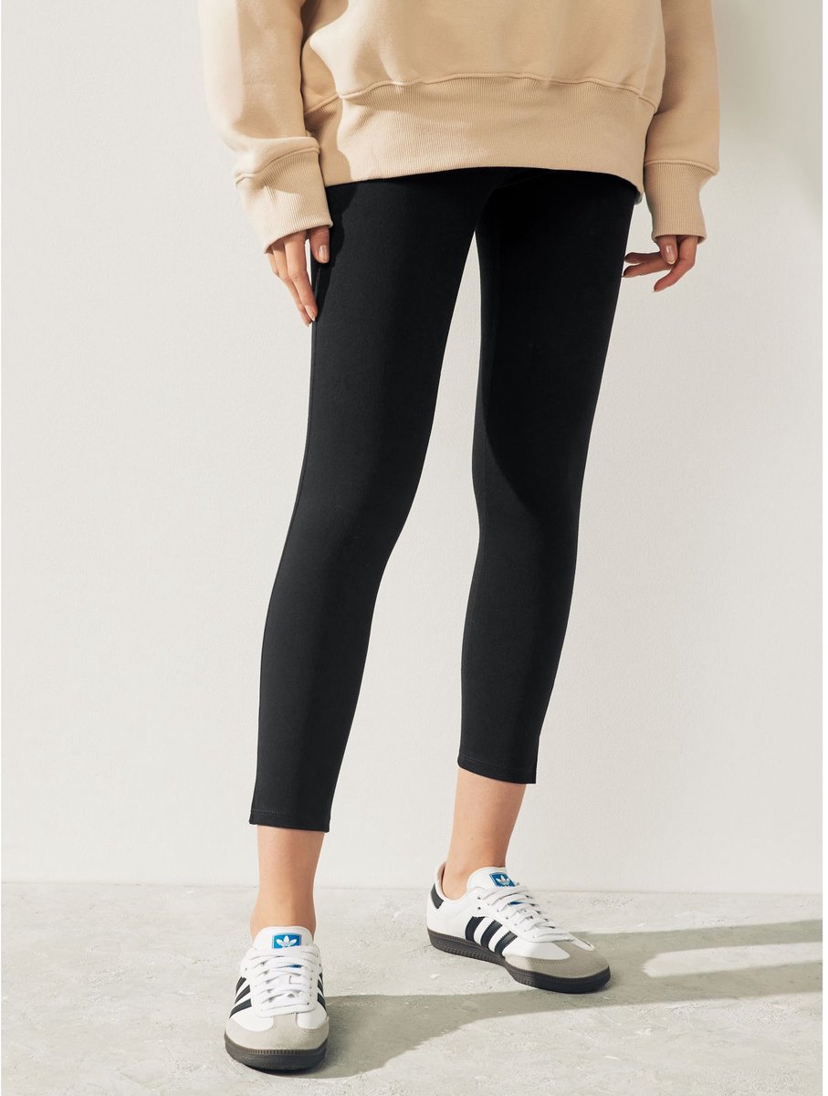Next - Dames - Cropped denim jersey legging - Petite - Zwart