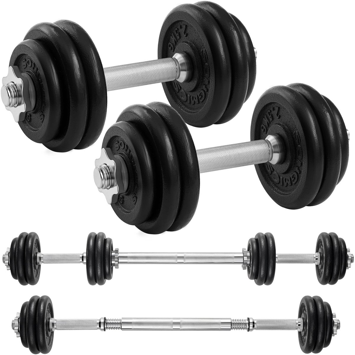 Dailygoods- Halterset Gietijzeren Dumbbells - Verstelbare Halterset - Rubber Ring - Slijtvast - Geribbelde Handvatten - Veilig en Stevig - Dumbbellset