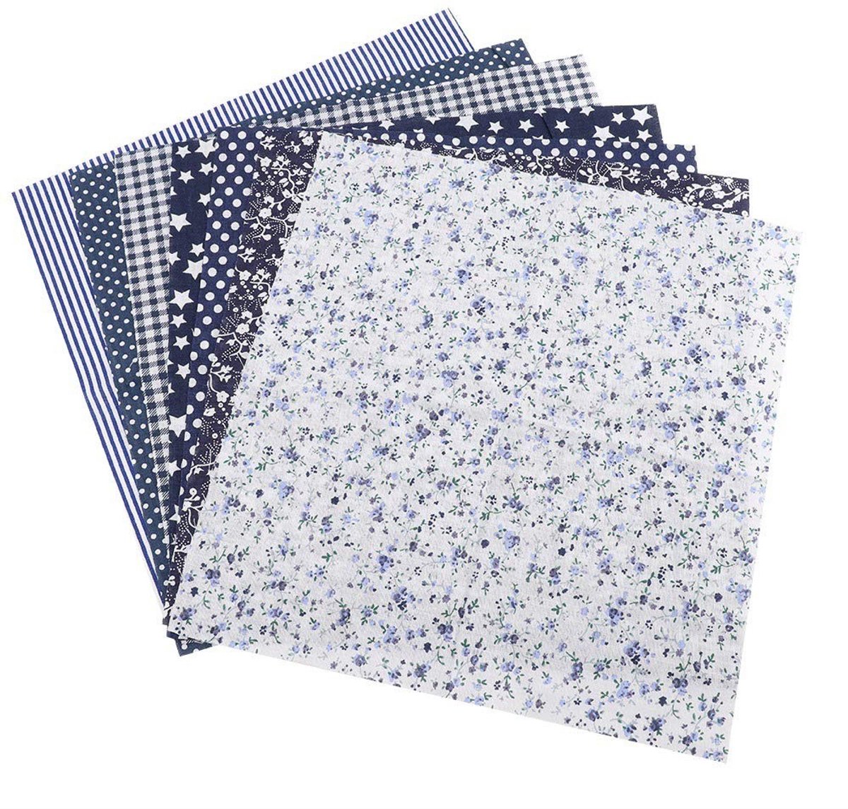 Dailygoods- Beddengoedset 7 Stuks - Katoenen Stof - Donkerblauw - 25x25cm - Doe-het-zelf - Quilten/Naaien - Luxe Kwaliteit - Stofbundel