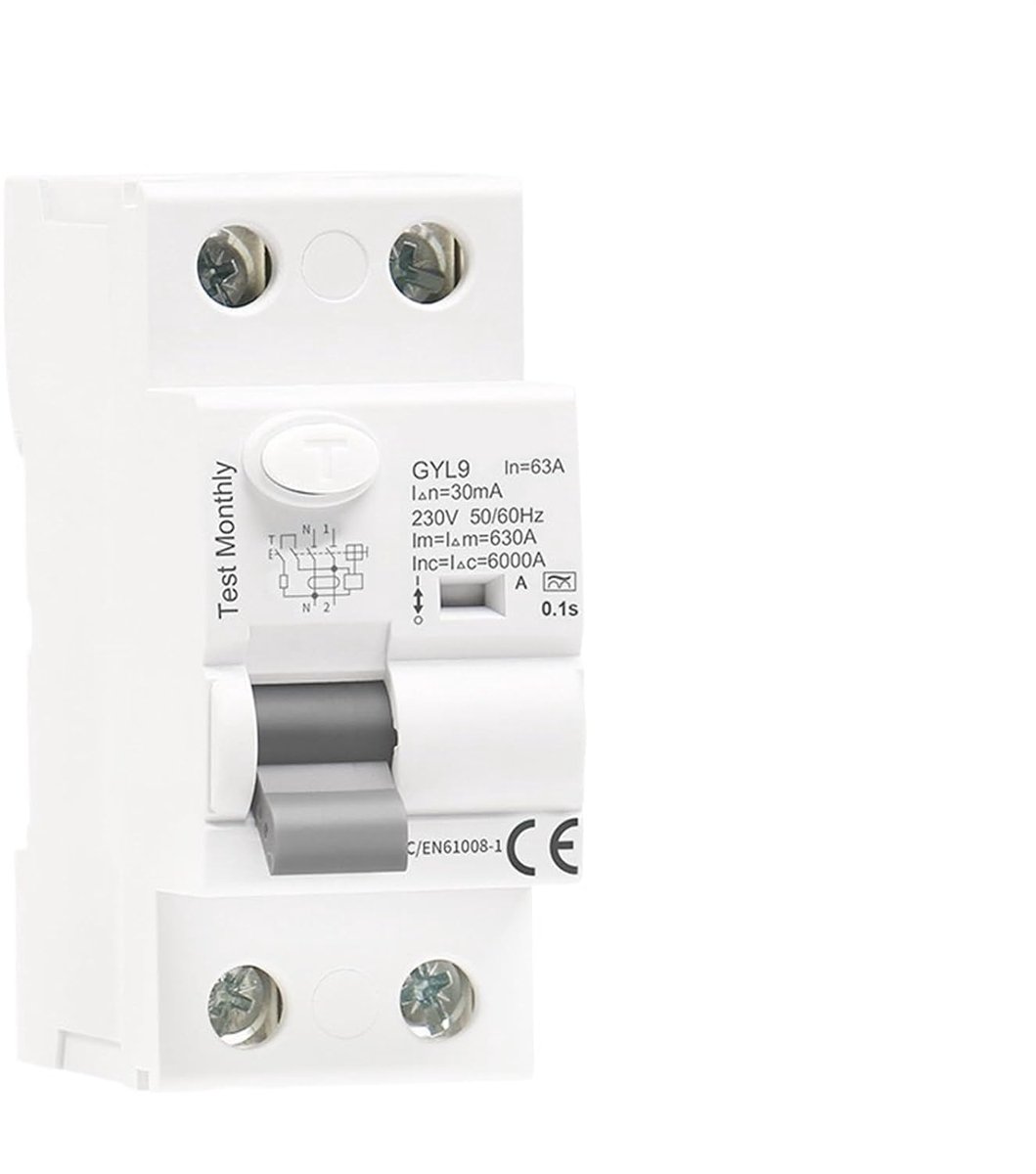 Aardlekschakelaar - Stroomonderbreker - Veilige Stroomvoorziening - Type A DC Detectie - 2-polig 40A - Grijs