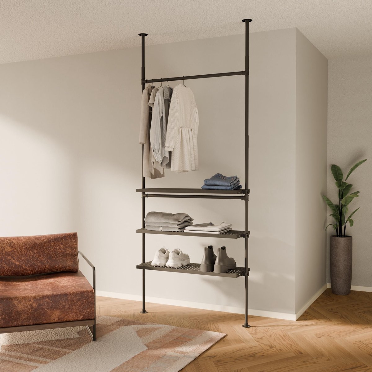 Dailygoods - Kledingstang Klemmend 100 kg Draagvermogen - Industrieel Zwart
