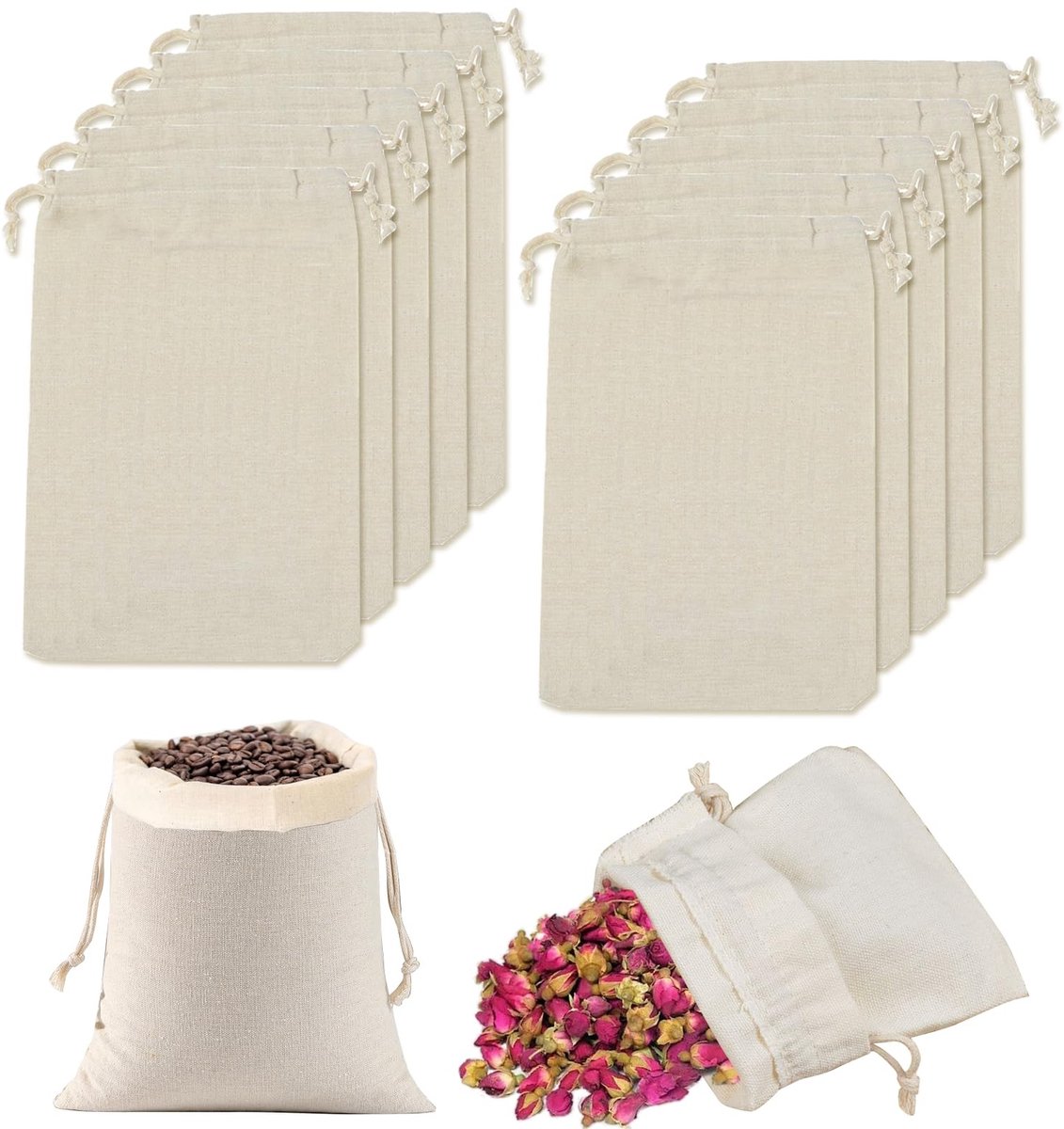 Dailygoods - Stoffen Zakjes Met Trekkoord - 10 Stuks, 20 x 30 cm - Voor Doe-Het-Zelf Adventskalender, Knutselen, Verjaardag, Bruiloft