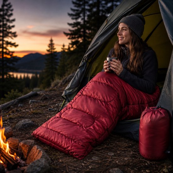 Camp Active Slaapzak Volwassenen - Zomerslaapzak voor 5°C tot 10°C - 190 x 72 cm - Rood van Camp Active — afbeelding 3