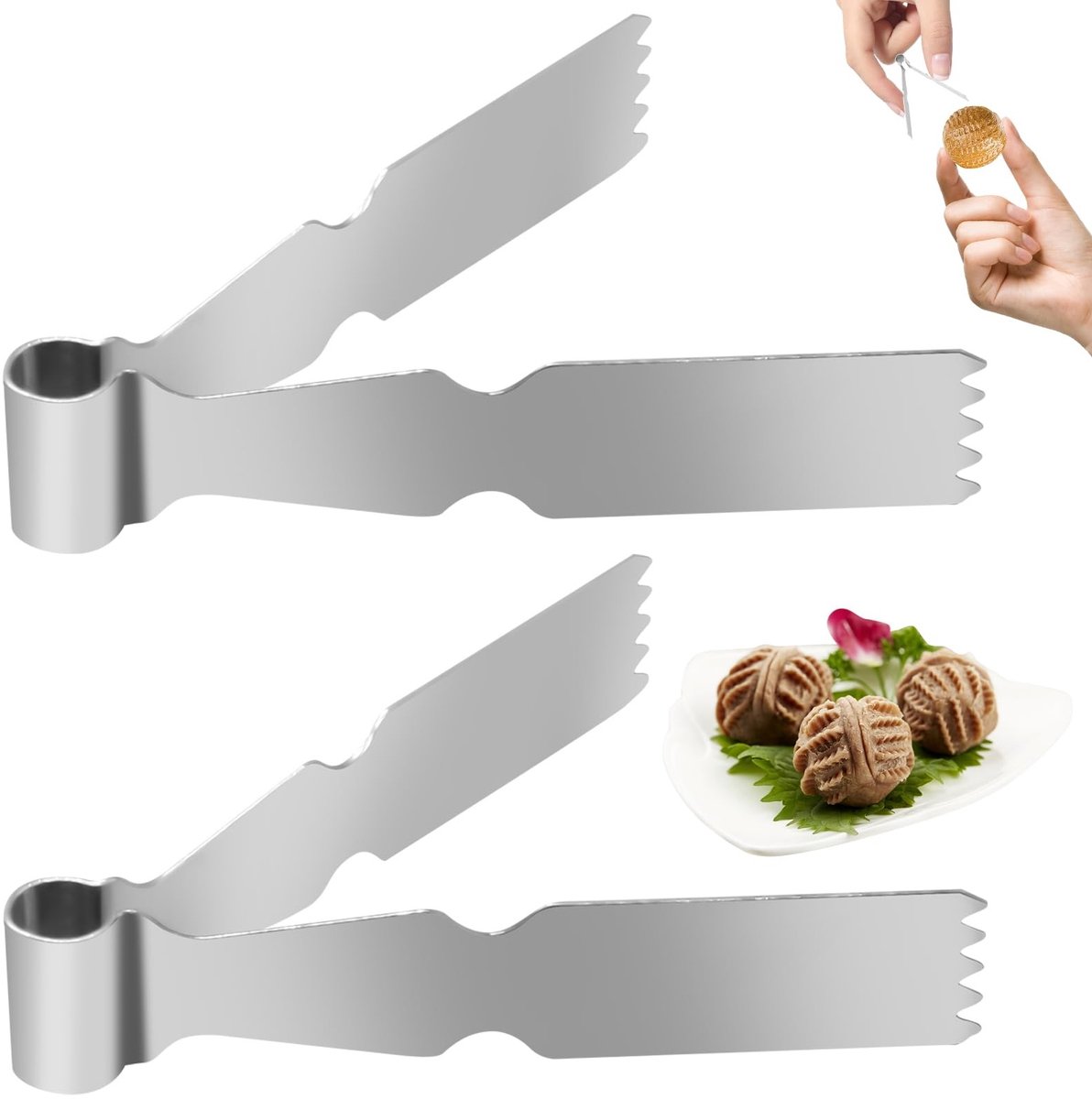 Dailygoods- Gebaktang Roestvrij Staal - Deegtang - Bakgereedschap - Krimpgereedschap - 2 Stuks - Vijf Tanden