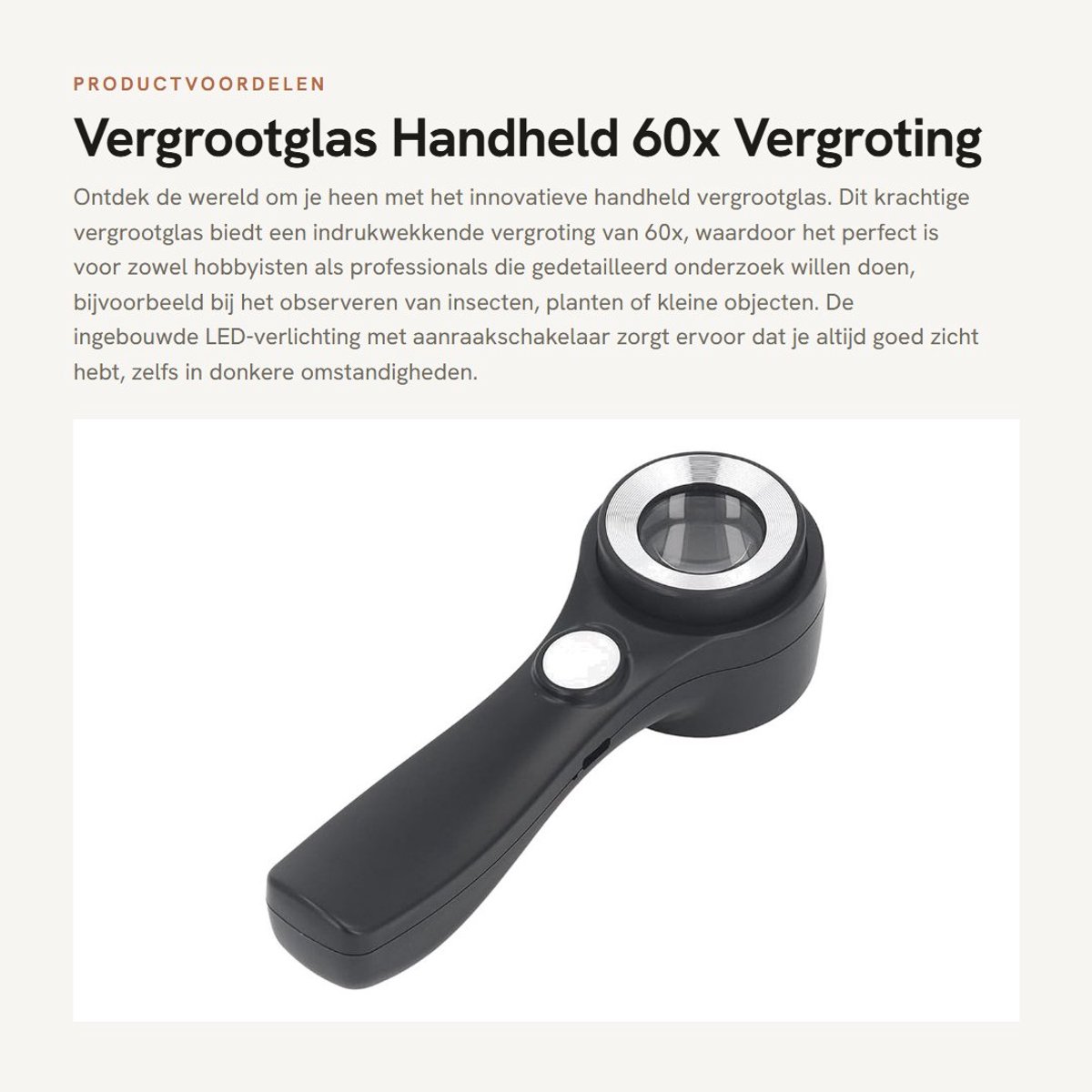 Dailygoods - Vergrootglas Handheld - 60x Vergroting - Verlicht met LED-licht - USB Oplaadbaar - Ideaal voor Observatie - Geschikt voor Buitenshuis