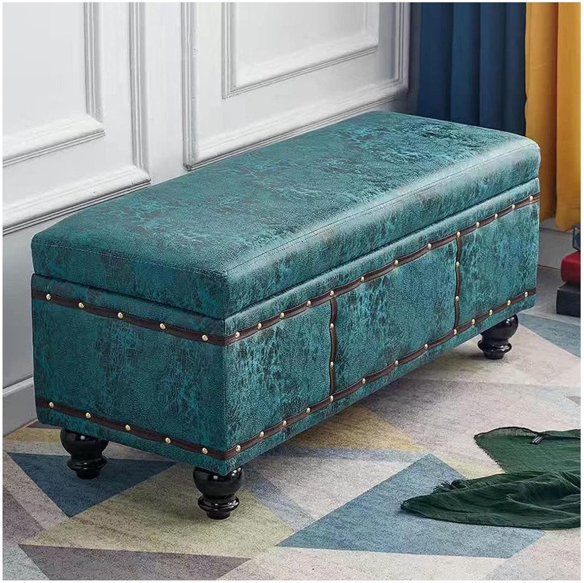 Luxe Kruk - Voetenbank Bankje - Comfort Ontspanning - Gestoffeerd Met Opbergruimte - 60x40x45CM - Zwart