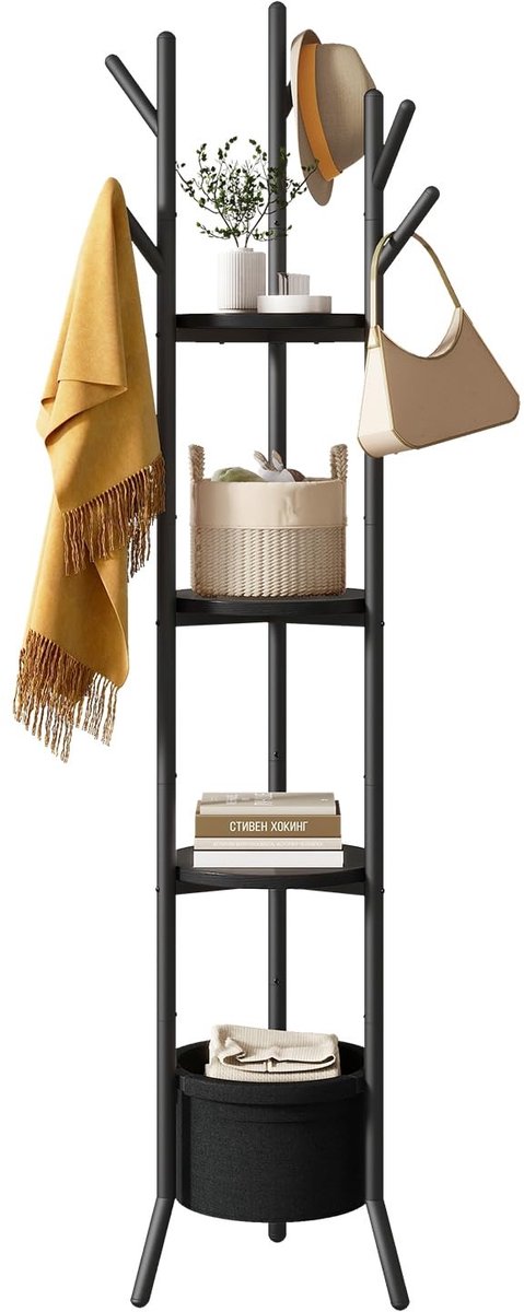 Dailygoods- Kapstok Vrijstaand - Multifunctioneel met Planken - Opbergmand - Ruimtebespare