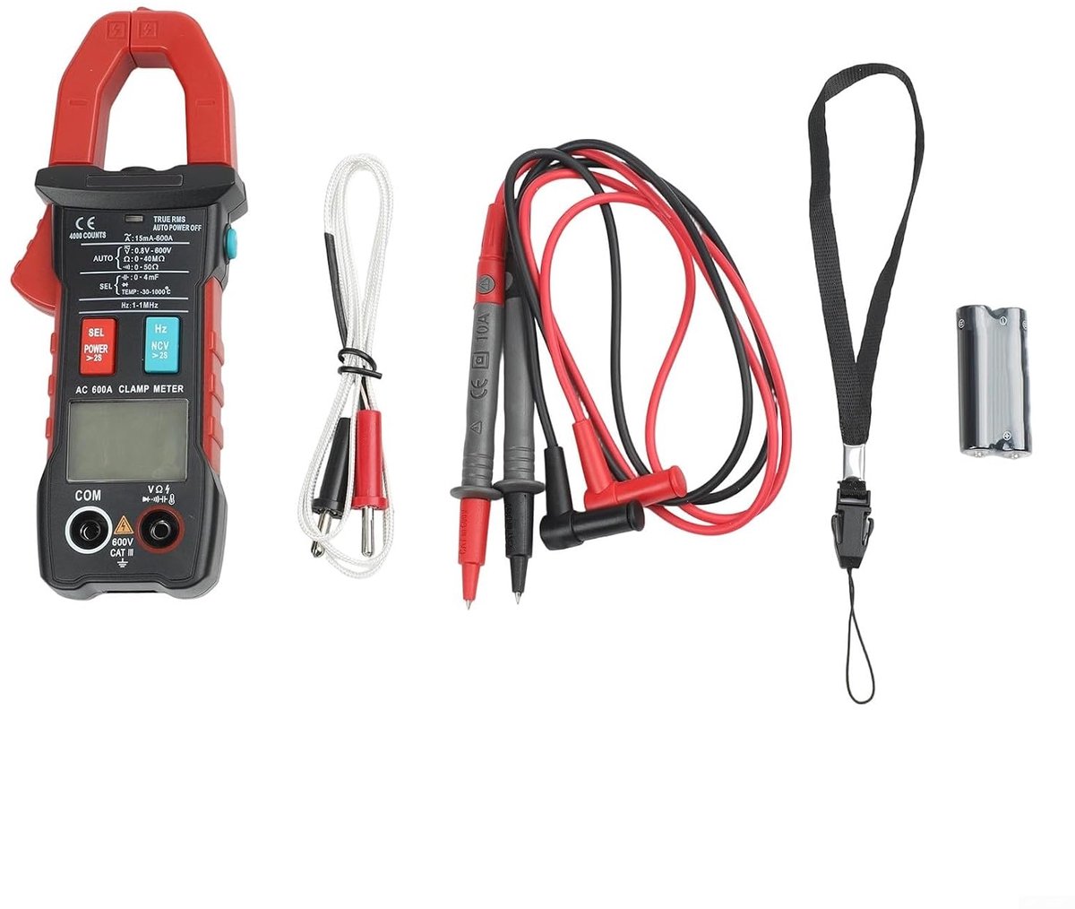 Digitale Klem Multimeter - Ampèremeter Tester - Elektrische Diagnostiek - Contactloze Spanningsdetectie - 600A True RMS - Rood Blauw