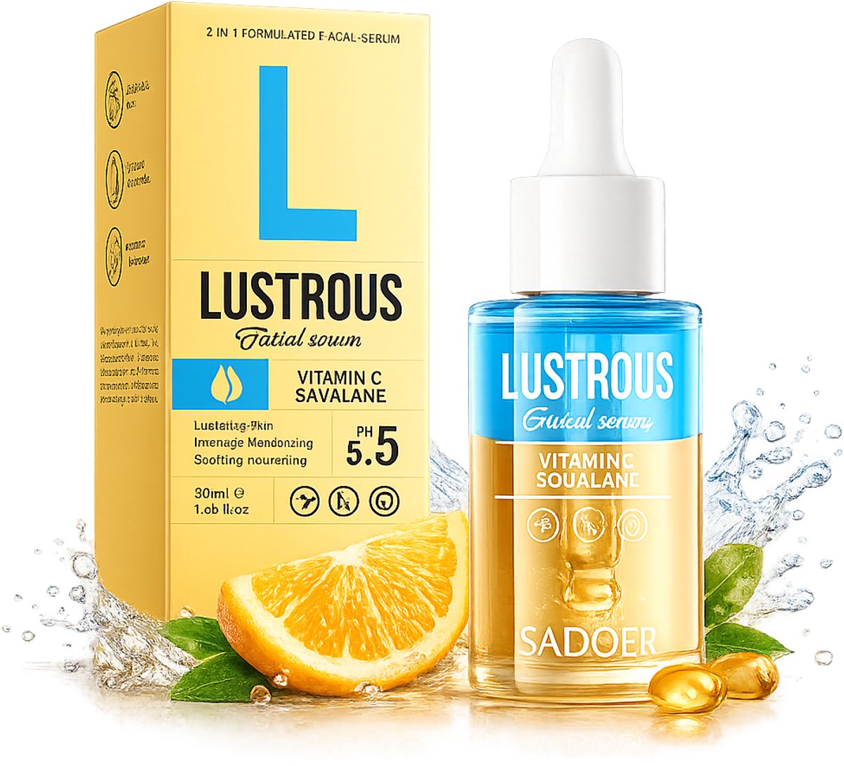 SADOER Vitamine C Serum | Niacinamide Serum | Hyaluronzuur Serum | Squalane Serum | Gezichtsserum | Hydraterend Serum | Verhelderend Serum | Glow Serum | Gezichtsverzorging | Dag & Nacht Serum | 30 ml**