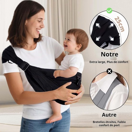 Draagdoek voor Baby & Zijdelings Draagzak - Ergonomische Heupdrager voor Baby & Kind met Heupzitting - ASTM-gecertificeerd - Lichtgewicht & Ademend - 0-36 Maanden (Zwart-pro) — afbeelding 2